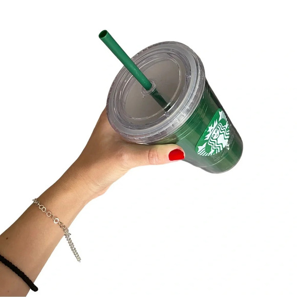 Starbucks Coffee 2012 Metallic Green Foil Acrylic 16oz Travel Mug Tumbler - Picture 7 of 7